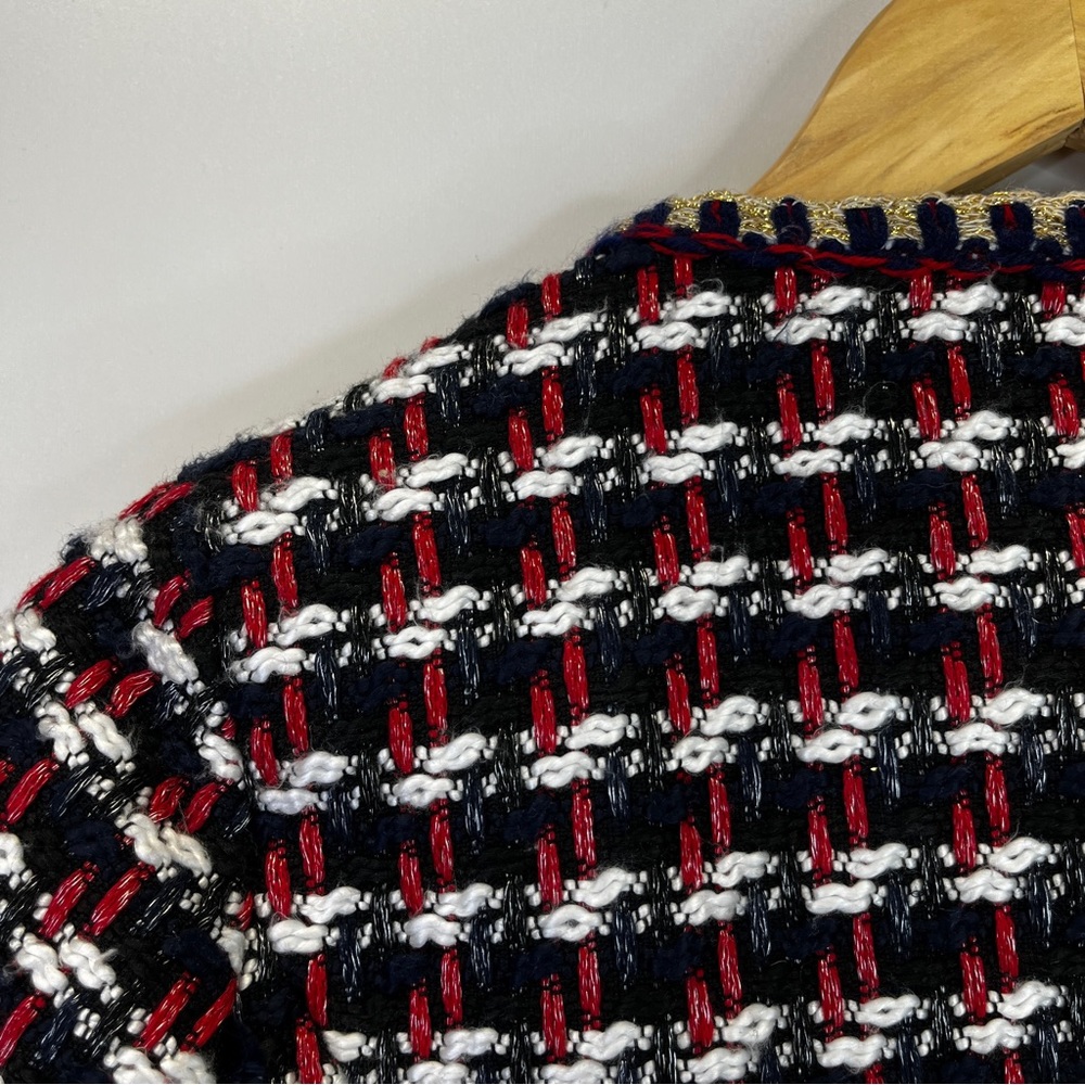 Zara Blogger Favorite textured tweed collarless jacket red & navy - Small - Picture 9 of 12
